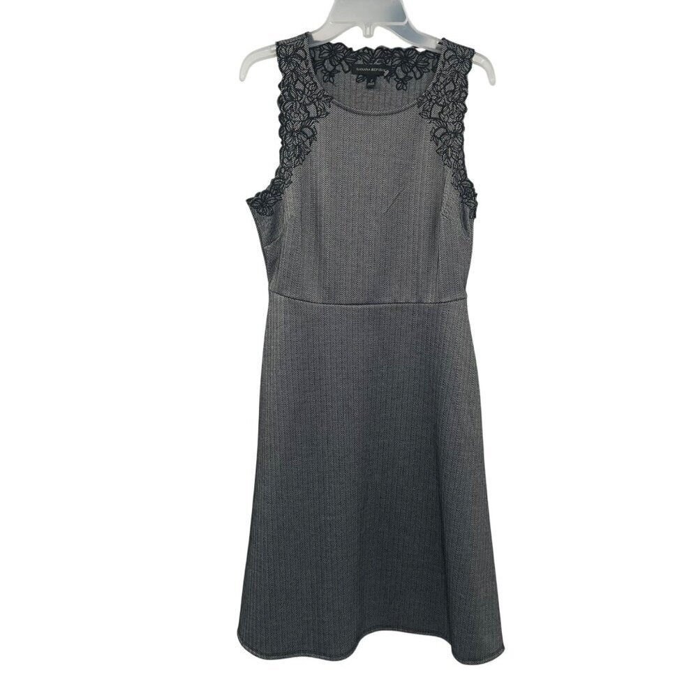 Banana Republic Womens A-Line Dress Sleeveless Embroidered Black/Gray Size 2